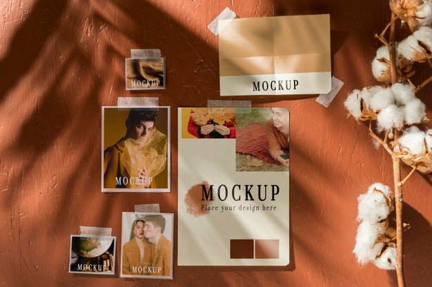 Beautiful Autumn Moodboard With Cotton Flower Psd