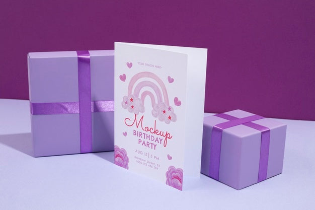 Beautiful Birthday Invitation Mockup With Gify Boxes Psd