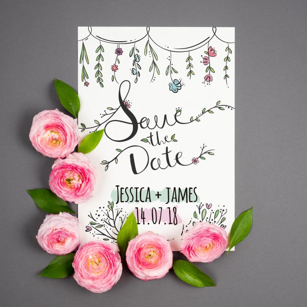 Beautiful Card Mockup With Roses Psd