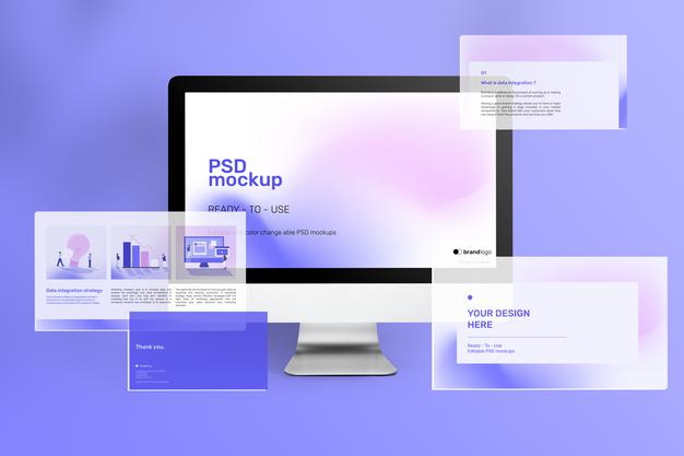 Beautiful Computer Screen Mockup Ad With Presentation Slides Psd