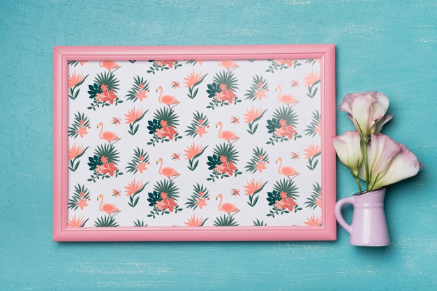 Beautiful Frame Mockup With Floral Decoration Psd