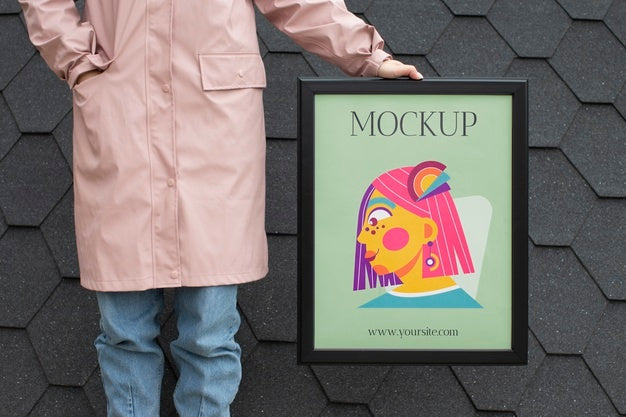 Beautiful Frame Model Mockup Held By Girl Psd