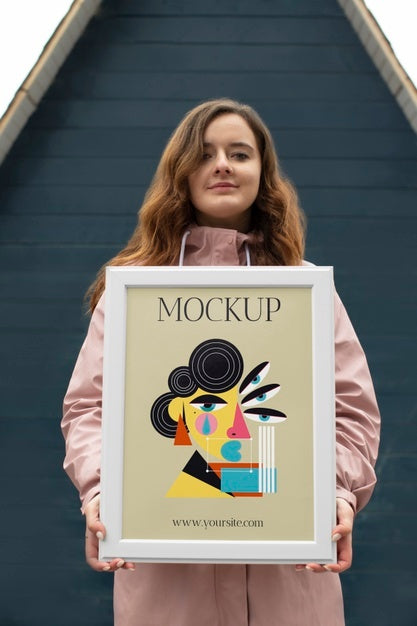 Beautiful Frame Model Mockup Held By Girl Psd