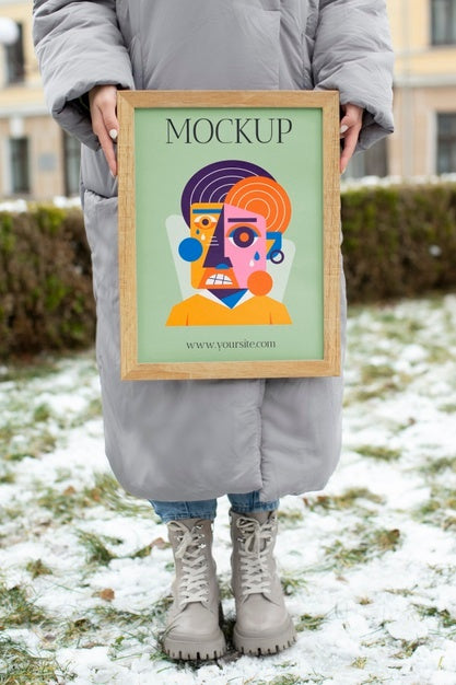 Beautiful Frame Model Mockup Held By Girl Psd