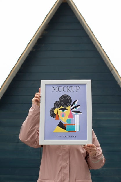 Beautiful Frame Model Mockup Held By Girl Psd