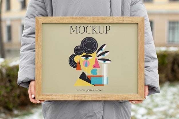 Beautiful Frame Model Mockup Held By Girl Psd