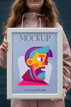 Beautiful Frame Model Mockup Held By Girl Psd
