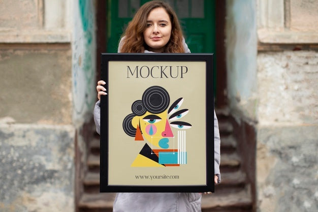 Beautiful Frame Model Mockup Held By Girl Psd