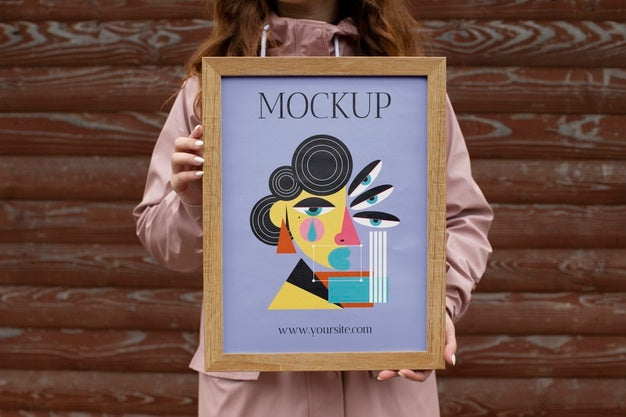 Beautiful Frame Model Mockup Held By Girl Psd