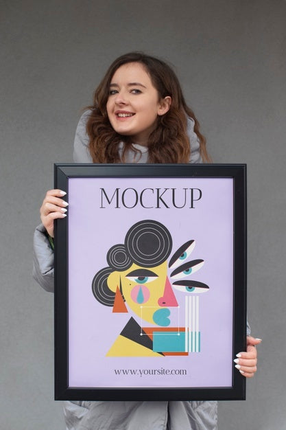 Beautiful Frame Model Mockup Held By Girl Psd