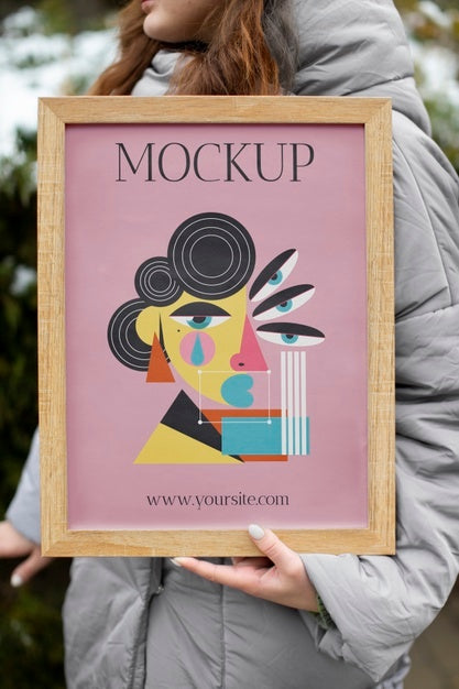 Beautiful Frame Model Mockup Held By Girl Psd