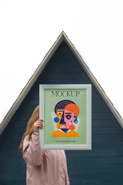 Beautiful Frame Model Mockup Held By Girl Psd