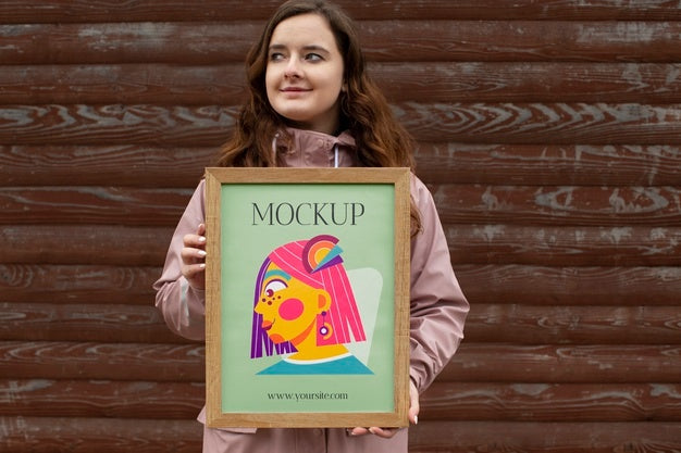 Beautiful Frame Model Mockup Held By Girl Psd