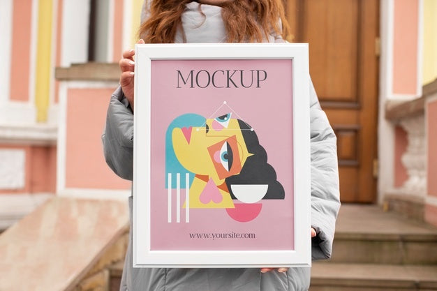 Beautiful Frame Model Mockup Held By Girl Psd
