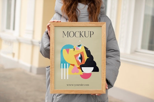 Beautiful Frame Model Mockup Held By Girl Psd