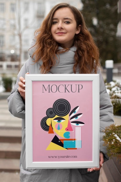 Beautiful Frame Model Mockup Held By Girl Psd