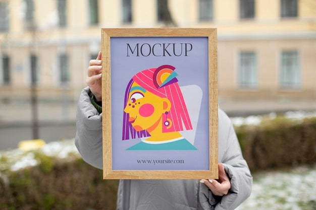 Beautiful Frame Model Mockup Held By Girl Psd