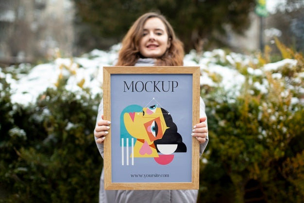 Beautiful Frame Model Mockup Held By Girl Psd