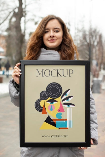 Beautiful Frame Model Mockup Held By Girl Psd