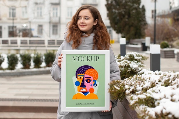 Beautiful Frame Model Mockup Held By Girl Psd