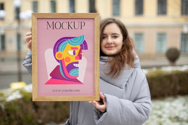 Beautiful Frame Model Mockup Held By Girl Psd