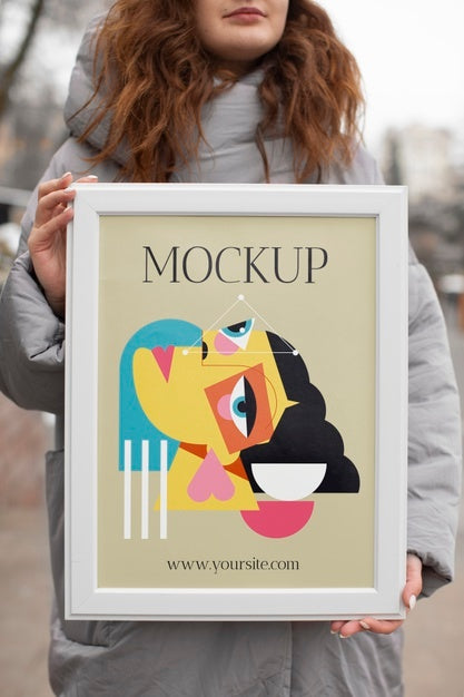 Beautiful Frame Model Mockup Held By Girl Psd