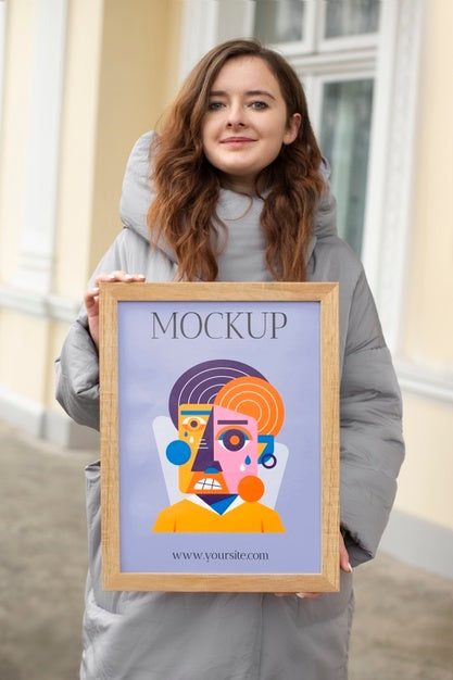 Beautiful Frame Model Mockup Held By Girl Psd