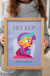 Beautiful Frame Model Mockup Held By Girl Psd