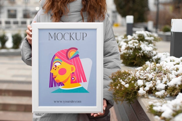 Beautiful Frame Model Mockup Held By Girl Psd