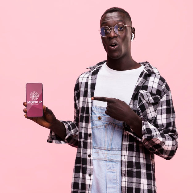 Beautiful Man With Smartphone Mock-Up Psd