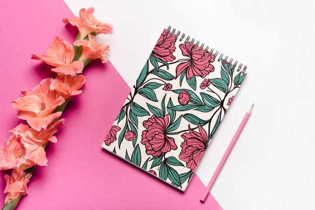 Beautiful Notebook Cover Mockup With Floral Decoration Psd