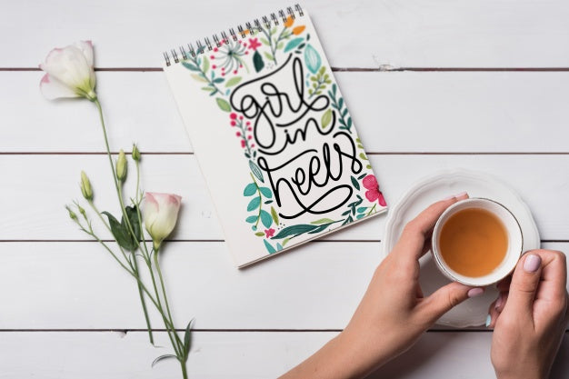 Beautiful Notebook Cover Mockup With Floral Decoration Psd