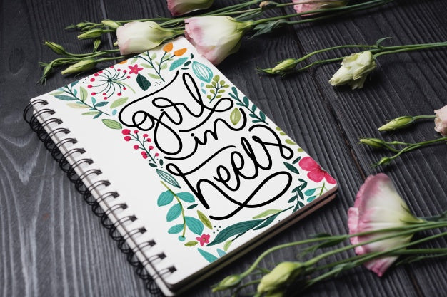 Beautiful Notebook Cover Mockup With Floral Decoration Psd