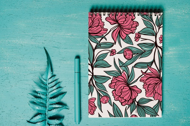 Beautiful Notebook Cover Mockup With Floral Decoration Psd