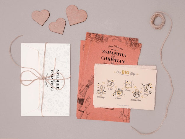 Beautiful Wedding Invitation With Hearts Psd