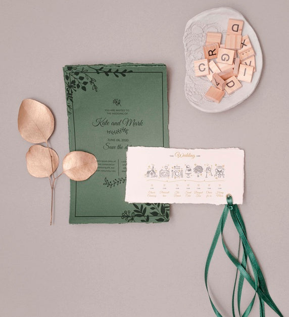 Beautiful Wedding Invitation With Ribbon Psd