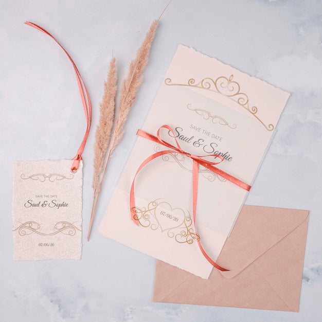Beautiful Wedding Invitation With Ribbon Psd