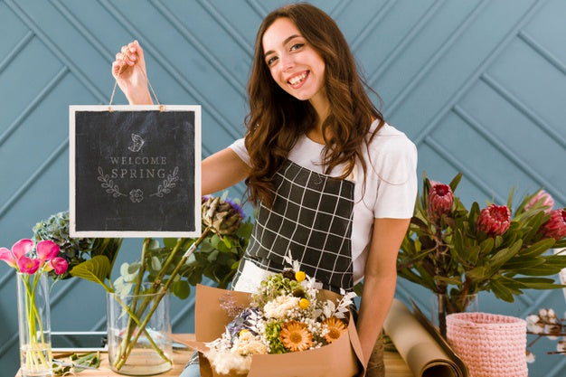 Beautiful Woman Holding Sign With Mock-Up Psd
