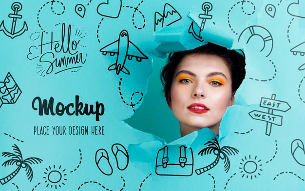 Beautiful Woman With Summer Make-Up Mock-Up Psd