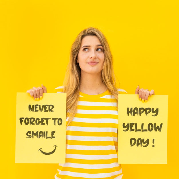 Beautiful Woman With Yellow Concept Mock-Up Psd