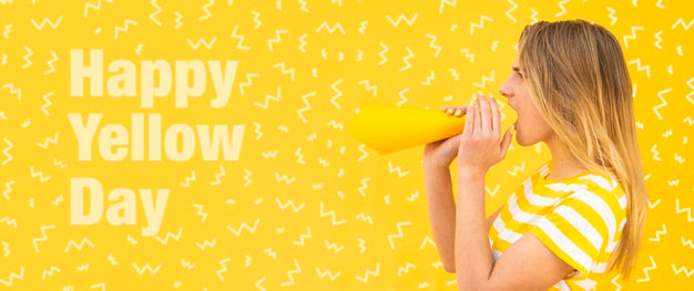 Beautiful Woman With Yellow Concept Mock-Up Psd