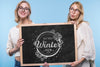 Beautiful Young Girls Holding Mock-Up Sign Psd