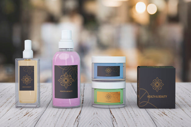 Beauty Products Mockup On Blurred Background Psd