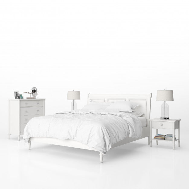 Bedroom With White Furniture Mockup Psd
