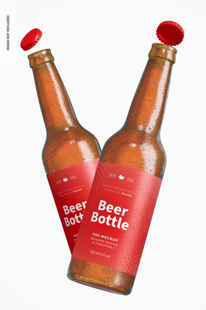 Beer Bottles Mockup, Floating Psd