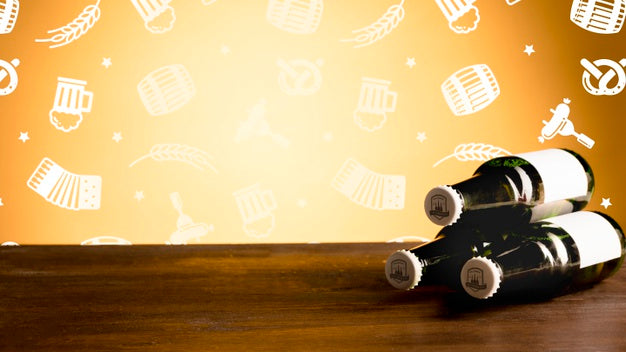 Beer Bottles On A Wooden Table Mock-Up Psd