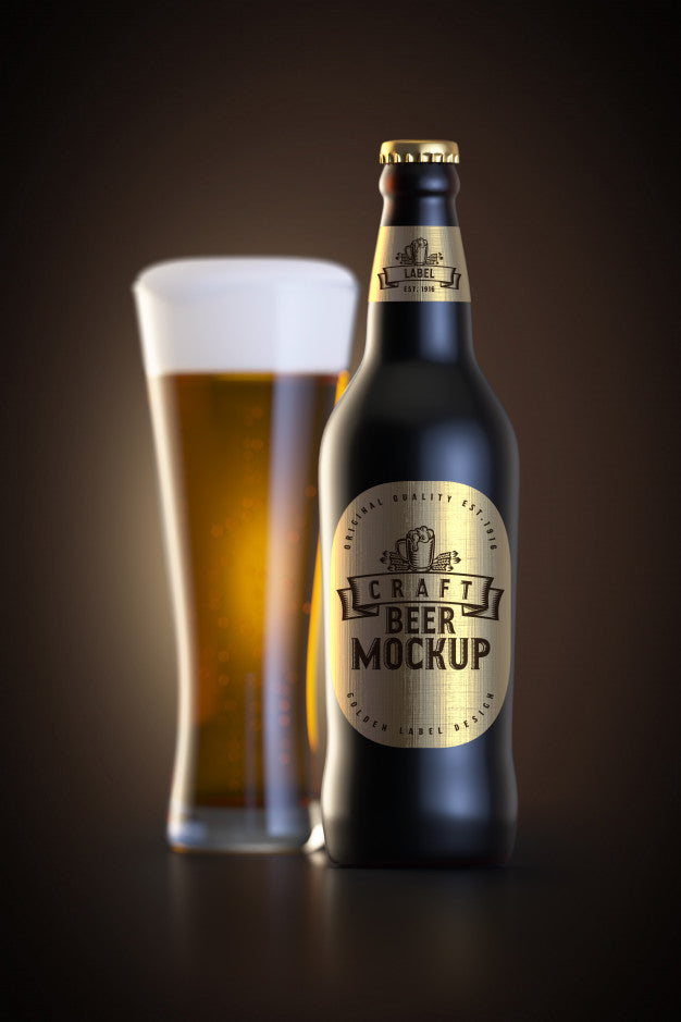 Beer Glass And Bottle With Label Mockup Psd