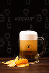 Beer Mug With Foam And Chips Beside Psd