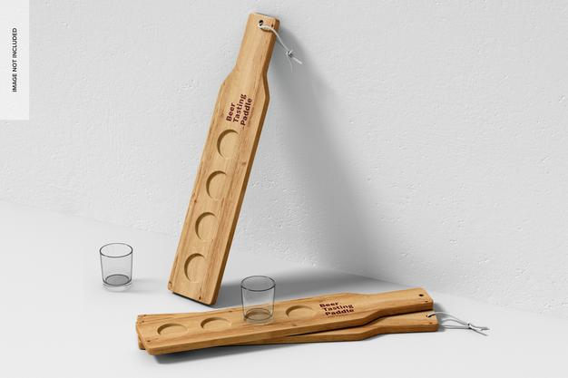 Beer Tasting Paddles Mockup, Leaned Psd
