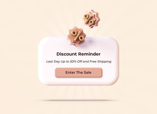 Beige Discount Reminder Alert In 3D Design Mockup Template Psd